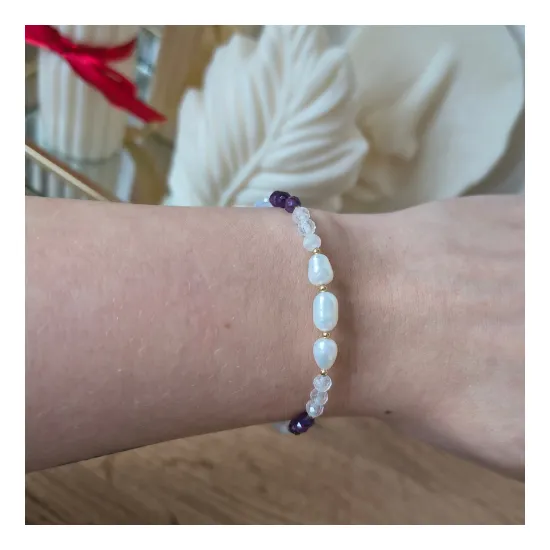 Bransoletka Perła Opal Kwarc Różowy Ametyst talizman amulet kobiecość oczyszczenie spokój